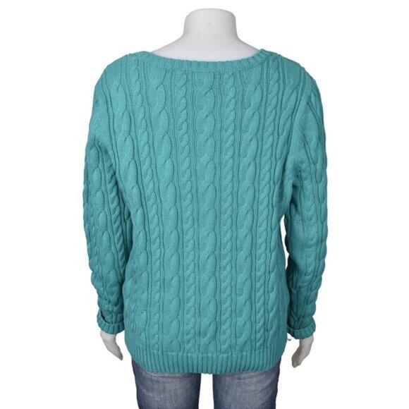 Land's End Drifter Cable Knit Cotton Sweater Long Sleeve Aqua Green Size Large - Picture 4 of 9